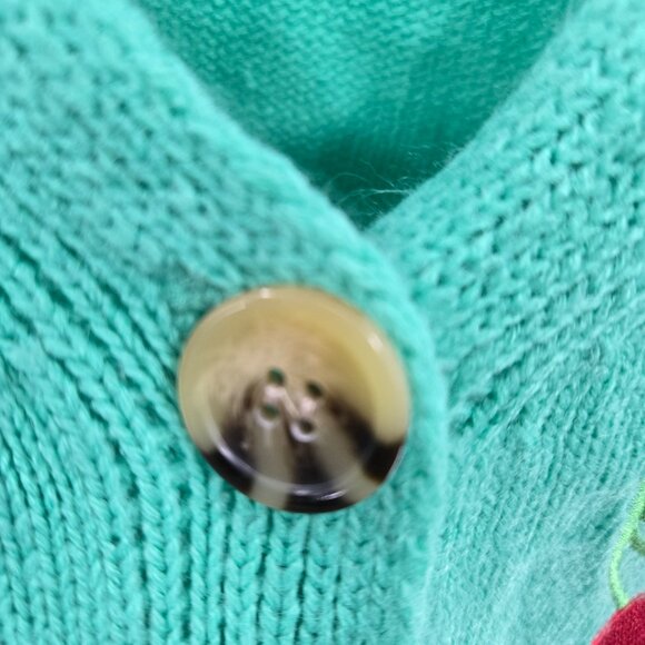 Sweet & Sinful Green Red Cherry Embroidery V-Neck Button Front Cardigan Large - Picture 12 of 14